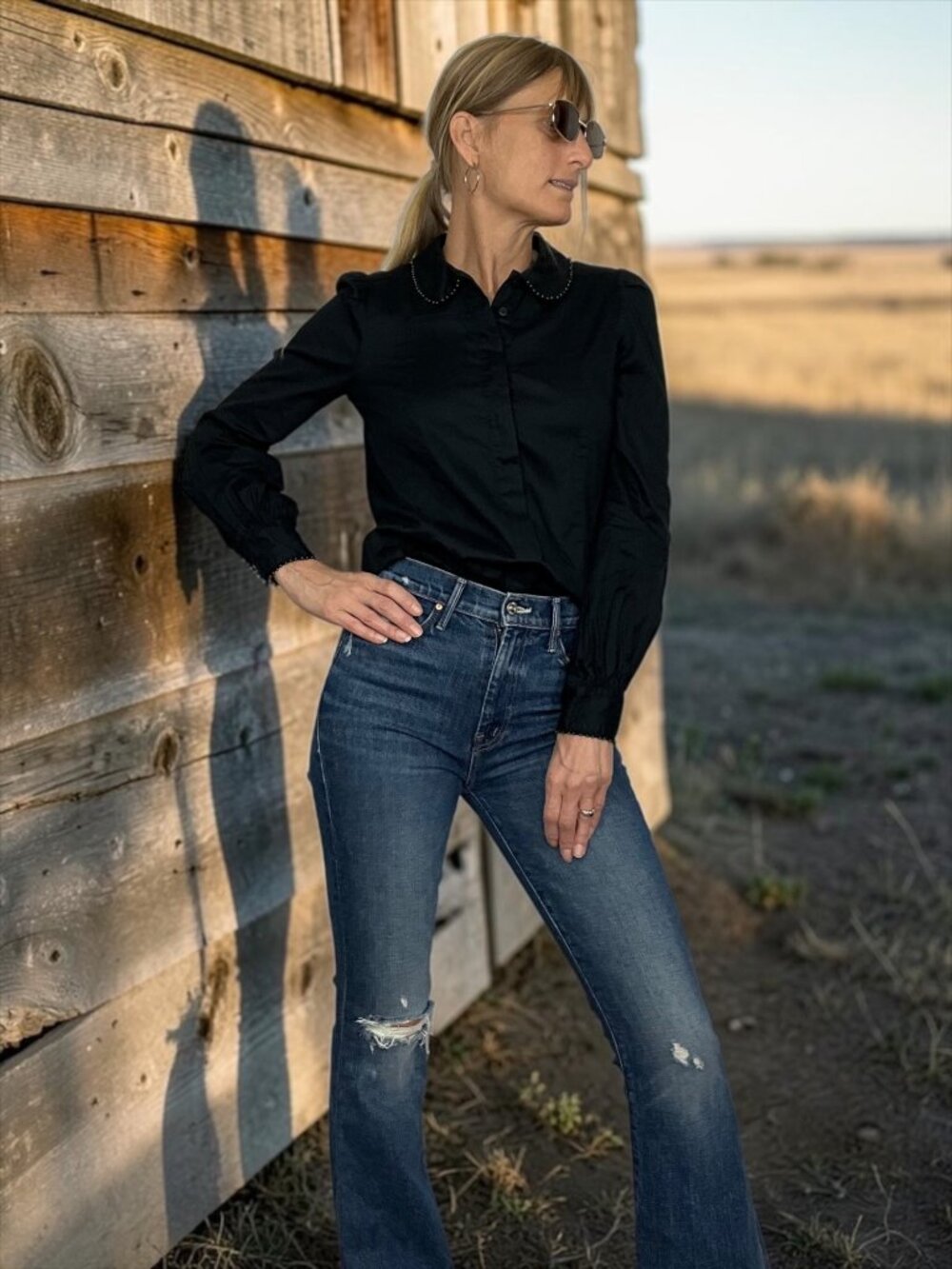 See By Chloe Peter Pan Collar Beaded Blouse 2 Black Long Sleeve
